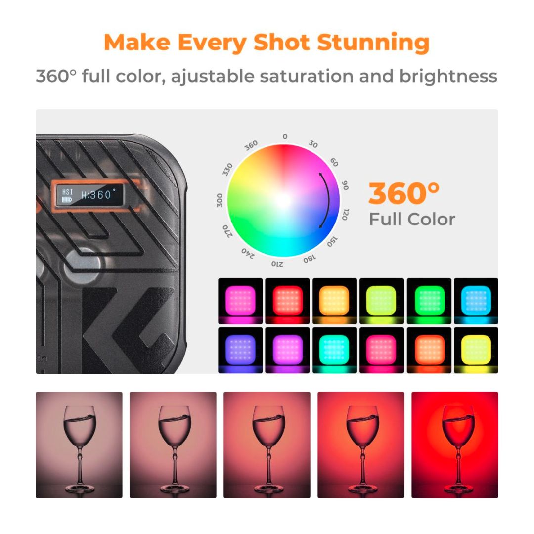 K&F Concept RGB Video Light, 21 Light Effects, 2500K-9900K, 2000mAh Vlogging (Crni) KF34.036 - 3